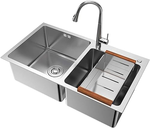 Waschbecken für Badezimmer, Küchenspüle, 304 Edelstahl, großes Fassungsvermögen, Doppelwaschbecken, rechteckiges Einbauwaschbecken, langlebig, leicht zu reinigen (Farbe: Silber, Größe: 81 x