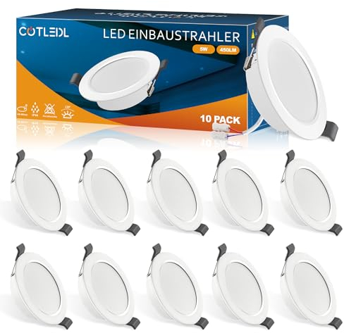 COTLEDL 10xFaretti LED da Incasso per Cartongesso, 220V 5W Faretti Incasso Luce Caldo 3000K, 450LM, Diametro Foro Ø68-80mm, IP44 Faretto LED Soffitto Interno da Incasso per Bagno Soggiorno Cucina