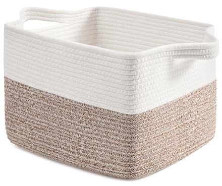 TIMEYARD Aufbewahrungskorb, Wäschekorb Klein, Korb Geflochten, Wäschekorb Kinderzimmer, Wäschesammler mit Henkel für Bad Wäschekammer Kinderzimmer Dekoration Wohnzimmer, 1 Stück, 33x25x23 cm, Braun