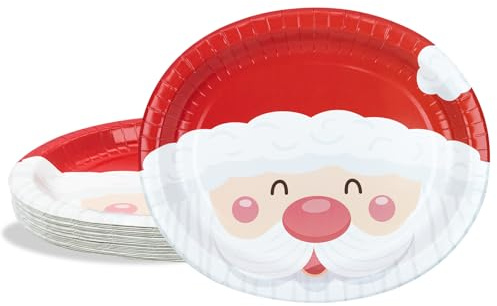 BFB Weihnachten Ovale Pappteller Groß 24 Stück Weihnachtsmann Papierteller Rot 32 x 27cm Partygeschirr Set Tischdekoration Geschirrdekoration