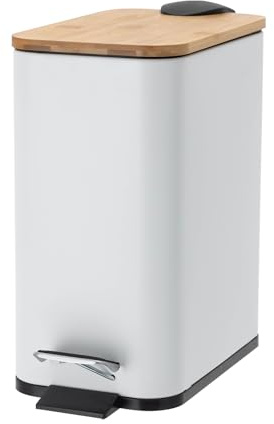 Zalydala Poubelle à pédale de 5 l, avec couvercle, petite poubelle fine avec système d'abaissement automatique Softclose et seau intérieur amovible, cuisine, salle de douche