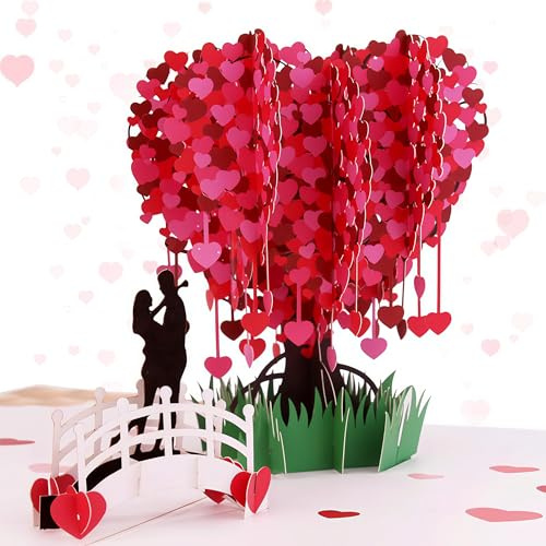 Hierein Biglietto Auguri Matrimonio, Pop Up Albero del Cuore Biglietto Matrimonio, 3D Romantico Biglietti Auguri Compleanno per Madre Moglie Fidanzata Coppia, Regalo Anniversario