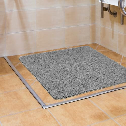 QWORK Tapis de douche carré en PVC gris 60x60 cm