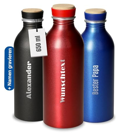 Personalisierte Trinkflasche Kohlensäure geeignet 650 ml auslaufsicher | lebensmittelecht, Sport, Schule, Arbeit, Outdoor, Fitness, langlebig, praktisch