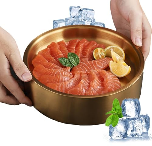 Cuenco Enfriador Por Inmersión - Platos Para Servir De Acero Inoxidable, Servidor Para Salsas Enfriado Con Hielo | Platos Para Servir Al Aire Libre, Cuencos De Helado Para Bebidas Frías, Barra De