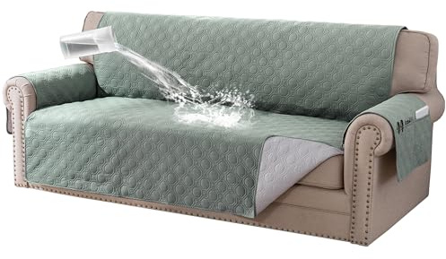 BellaHills Sofa Cover 4 seater 100% Waterproof Sofa Covers Non-Slip Sofa Slipcovers Couch Covers Washable with Elastic Strap Sofa Protectors from Pets Seat Width 78(4 Seater, Lily Pad)