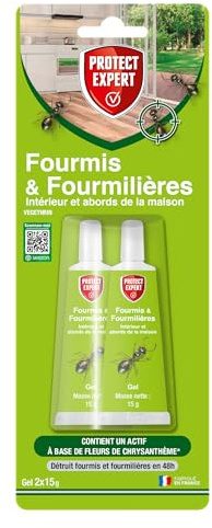 PROTECT EXPERT 2 Gels Anti-Fourmis & Fourmilières - Prêt-A-l'emploi - 2x15g | Utilisation Sécurisée - Intérieur & Abords De La Maison - A Base De Fleurs De Chrysanthème - FTUBNAT2N