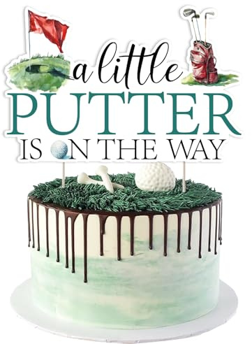 Wonmelody Golf Theme Baby Shower Decorations A Litter Putter Is On the Way Cake Topper Golf Gender Reveal Decors With Golf Club Bag Ball Red Flag Lawn Golf Party Decoration for Sports Golf Baby Shower