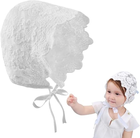 UEIOAVL Hüte, Mützen & Caps für Baby-Mädchen, 1 Stück Baby-Spitzenmütze Taufmütze Prinzessinnenmütze Mädchenmütze mit Fliege (weiß)