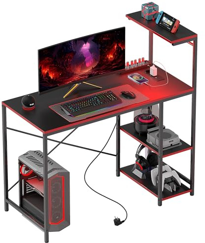 HOMCOM Mesa Gaming con Luces LED con Tomas de Corriente 110x50 cm Negro
