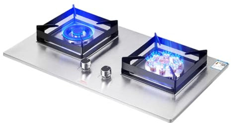 Fornello A Gas 71CM 2 Fuochi, Fornello A Gas Incorporato Plug And Play, Pannello In Acciaio Inossidabile Portapentola In Ghisa, Adatto For Cucina Domestica Campeggio Giardino Sala Da Pranzo(LPG)