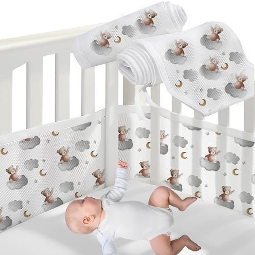 CHSG 2PCS Nestchen Für Babybett, 3D Luftdurchlässiger Kollisionsschutz Neugeborener Zaun, Abnehmbarer Babybettzaun, 160 * 30cm Und 340 * 30cm, Kurz Und Lang, Abwäschbar Babybetten