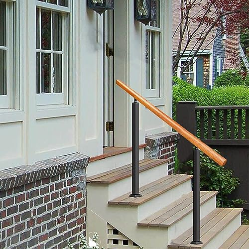 Scala da esterno regolabile in legno per 1-3 gradini, antiscivolo, con kit di installazione per calcestruzzo/legno/mattoni, colore: nero, altezza: 95 cm, lunghezza: 80 cm