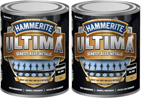 Hammerite METALLSCHUTZLACK ULTIMA MATT TIEFSCHWARZ RAL9005 750ML (Packung mit 2)