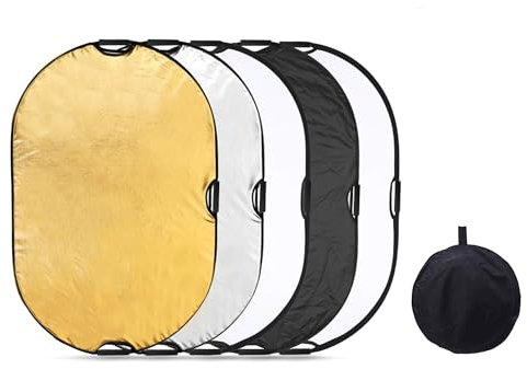 REFLEX CAMERA 5-in-1 Photography Reflector Kit 60x90cm Rectangular | Translucent, Silver, Gold, White, Black | Dual Handle Collapsible Light Reflector with Carrying Case (60x90cm/23x35)