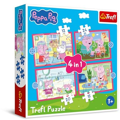 Trefl - Puzzle 12-24 Teile, 4-in-1: Peppa Schweinchen liebt Abenteuer, 4+ | Set mit 4 Puzzles, unterschiedliche Schwierigkeitsgrade, Förderung von Konzentration und Beobachtungsgabe, hohe Qualität