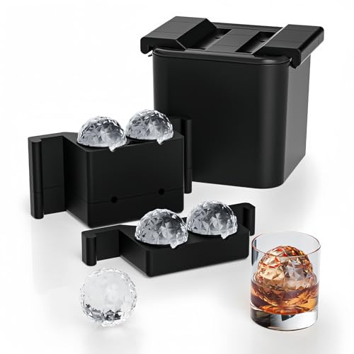 Clear Sphere Ice Cube Molds, Clear Ice Cube Maker, 6cm Large Round Ice Cube Moulds Reusable Crystal Round Ice Cube Maker Moulds for Whiskey, Cocktails, Drinks（4 Balls）