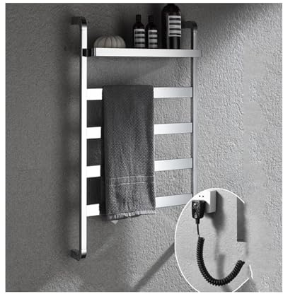 LYMGRZ Cromo a, Filo Sinistro, portasciugamani Elettrico a Parete, Barra portasciugamani in Acciaio Inox per Accappatoi e Coperte, scaldasalviette con ripiano Superiore