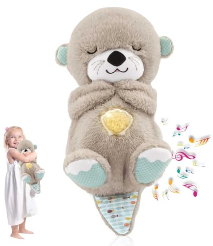 Funmo Schlummer Otter Schmusetuch mit Atembewegung und Musik, Grundausstattung für Babys, Neugeborene, Babyspielzeug ab Geburt-B