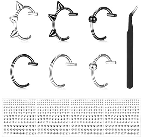 Rbleote 11 Teilig Fake Piercings Set,Darunter Edelstahl Fake Lippenpiercing,Nicht Durchdringender Nasenstecker In 3/4/5/6 Mm,Selbstklebend,Geeignet Für Lippen,Nase Und Augenbrauen,Mit Pinzette