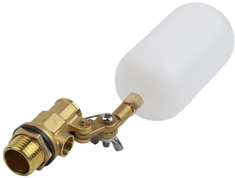 QOXEZY Schwimmerventil 1,27 cm für Teich, Nutztiertank und Aquarium, verstellbar für automatische Wasserabschaltung mit Messing- und Kunststoffkonstruktion, 12 NPT-Gewinde, weiß + gelb