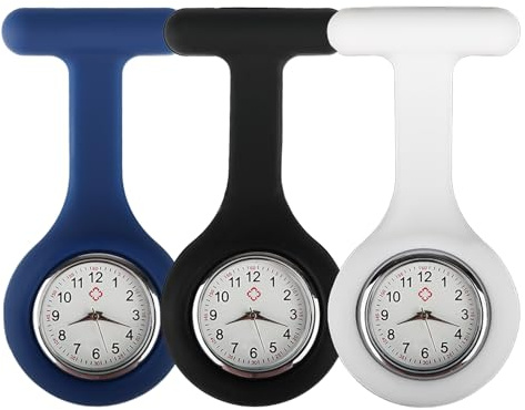 Lethra 3 Pièces Montre Infirmiere, Montre à Gousset d'infirmière, Infirmière Montre Broche en Silicone avec Clip, Aiguilles Lumineuses, pour Médecins, infirmières