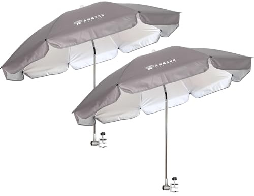 AMMSUN Chair Umbrella with Universal Clamp Adjustable 47 inches and 360° Swivel & UPF 50+ Protection Portable Sun Umbrella, Secure Clip on Camping/Beach Chairs, Stroller, Wheelchair, Golf cart
