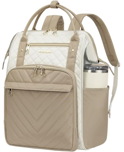 KROSER Laptop ryggsäck dam 17 tum business reseryggsäck vattentät med hårt skalat säkerhetsområde laddningsport RFID-väska för män/kvinnor/beige/khaki