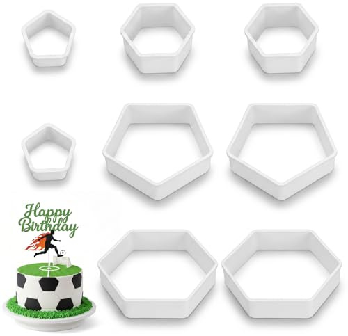 8 Pcs Soccer Ball Cookie Cutter, Hexagon Cookie Cutter Set, Football Cake Decorations, Geometric Biscuit Cutters Sandwiches Pastry Cutter Decorating Tools for Birthday Baking Cake Cupcake(4 Sizes)