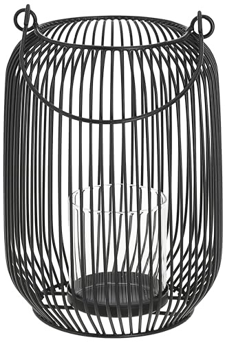 Laterne oval Metallstreben | schwarz Eisen 11,5x22cm | Gartenlaterne mit Henkel | Windlicht für Kerzen oder Teelichter | Deko für Haus und Garten (1 x Laterne schwarz)