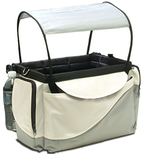 PetSafe Solvit, Cestino da Bicicletta per Cani e Gatti, Stile Sportivo, in Nylon Leggero, trasportino Staccabile con Tracolla, Parasole Rimovibile, Bianco/Grigio