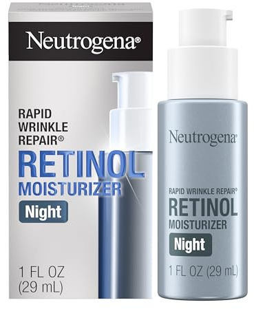 Neutrogena Retinol Face Moisturizer Cream, Rapid Wrinkle Repair, Anti-Wrinkle Night Moisturizer, Anti-Wrinkle Face & Neck Cream Moisturizer with Hyaluronic Acid & Retinol, Paraben-Free, 1 fl. oz