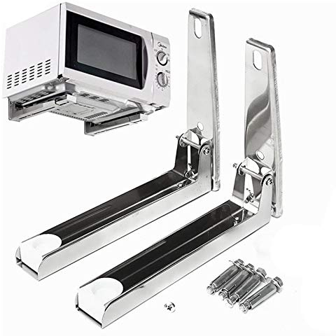 MEETOZ Universal Stainless Steel Microwave Mount Bracket，Support Frame Steel Foldable Stretch Shelf Rack Microwave Oven Wall Mount Bracket Stainless Silver