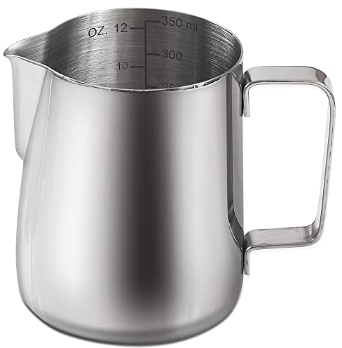 homEdge Espresso-Dämpfkrüge 12 OZ / 350ml, Edelstahl-Aufschäumkrug mit Skala- 350ml