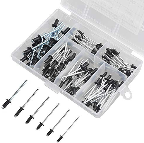 WMYCONGCONG 120 PCS Aluminium-Blindnieten-Sortiment, schwarze Nieten, schwarze Aluminium-Popnieten für Blech, Automobil, Eisenbahn und Möbel