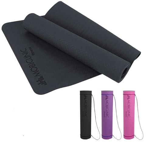 Mobiclinic® fitness, Tappetino da yoga, Marchio europeo, Spessore 6 mm, Antiscivolo, Impermeabile, Ecologico, 183x61x0.6 cm, Lavabile, Tpe, Nero