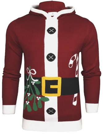 Xact novità Maglione Natalizio con Cappuccio da Uomo (Santa - Red) L