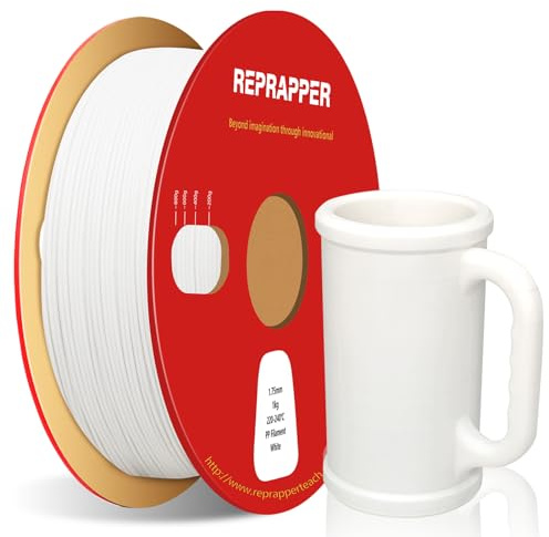 RepRapper Polypropylen PP Filament 1,75 mm (+/- 0,03 mm) Halbflexibles Robustes Filament 3D Drucker Filament PP 1 kg (2,2 Pfund) Spule für 3D Druck, 5 Stück Bauplatte im Lieferumfang enthalten, Weiß