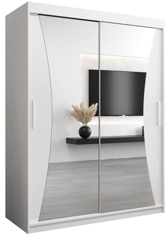 ABIKSMEBLE Armadio con ante scorrevoli Monaco 150 Armadio con asta e mensola Armadio per camera da letto con specchio (bianco opaco)