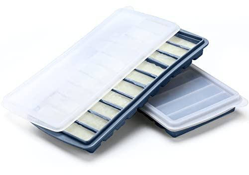 Eaasty 2 Pieces Breastmilk Storage Container Baby Food Milk Silicone Freezer Trays with Lid Breastmilk Freezer Tray Organizer Ice Trays Silicone Storage Bag Tray 10-1 oz Bars(Blue)