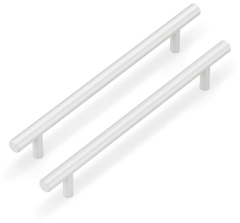 LONTAN 10 Pack White Kitchen Cupboard Handles - 128mm Drawer & Cabinet Handles in Stainless Steel for Kitchen, Bathroom & Wardrobe Doors