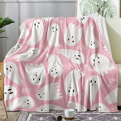 Kuscheldecke Flauschig Halloween, Große Decke Fleecedecke 220x240 Weiß Geist, Flanell Sofadecke Blanket XXL, Wohndecke Schlafdecke Winter Warm Weich, Deko Decken für Couch Bed