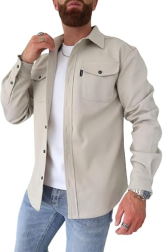 ArknAv Giacca da uomo con bottoni, casual, elegante, camicia da uomo