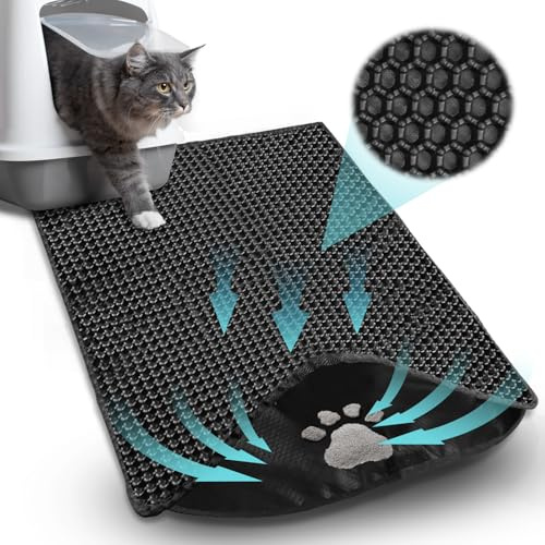 Katzenklo Matte, 88x60 cm Katzenstreu Matte Doppelte Schichte Cat Litter Mat Waben Design, Wasserdicht und Rutschfest Katzenstreumatte EVA Material Schwarz