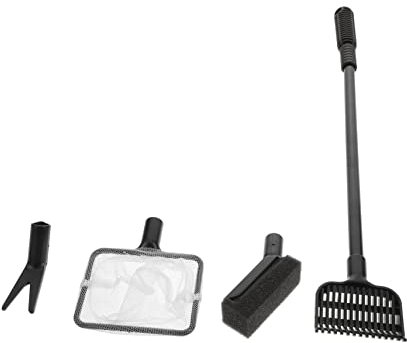 4 1 Aquarium Cleaning Brush Set Long Handle Fish Tank Algae Remover Gravel Rake Spoon and Net for Aquatic Plants and Water Maintenance