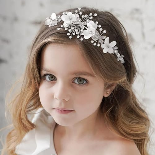Scinzene Prinzessin Weiße Blume Kommunion Haarschmuck, Perlen Haarkleid, Für Damen Und Mädchen