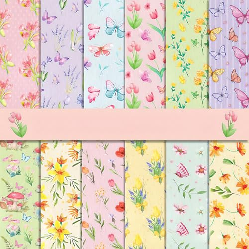 24 Blatt Designpapier Blumenmuster Motivpapier Scrapbook Papier 30x30 cm Doppelseitiges Bastelpapier Decorative Craft Paper Scrapbook für DIY Alben Bullet Journals Karte Herstellung Dekorpapier