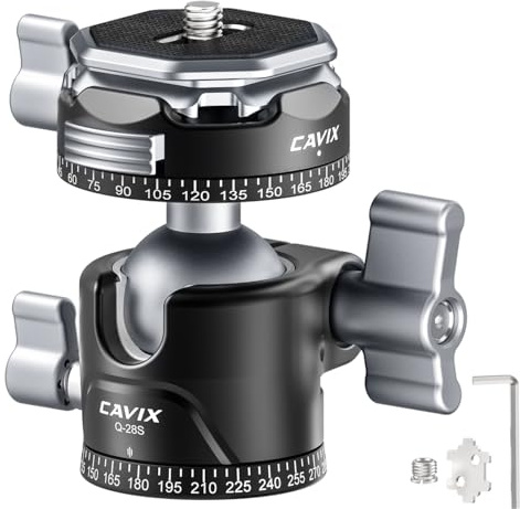 CAVIX Ball Head, Tripod Ball Head Mount 1/4 & 3/8 with Arca Quick Release Plate, 360° Rotating Panoramic Ball Head for DSLR Camera,Tripod,Monopod,Slider,Camcorder - 11 lbs/5kg Load