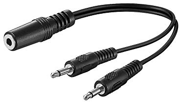 Goobay 50472 Cavo Adattatore Audio a Y da 3.5mm, 1 Presa Stereo a 2 Connettori Mono, Nero, 0.2m Lunghezza del Cavo