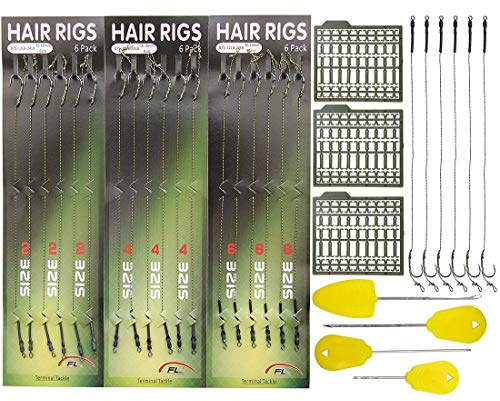 JSHANMEI Ã‚® 18pcs/set Braid Carp Fishing Hair Rigs Leader Size 2 # 4 # 6 # Hair Rig Handmade Barbed Carp Hooks Link Terminal Carp Fishing Tackle by JSHANMEI
